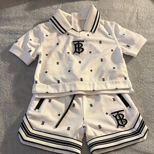 Burberry White and Black Logo Print Kids Outfit